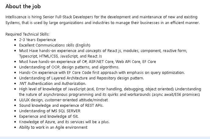 Dotnet Developer Jobs in Intelliscience Lahore 2023